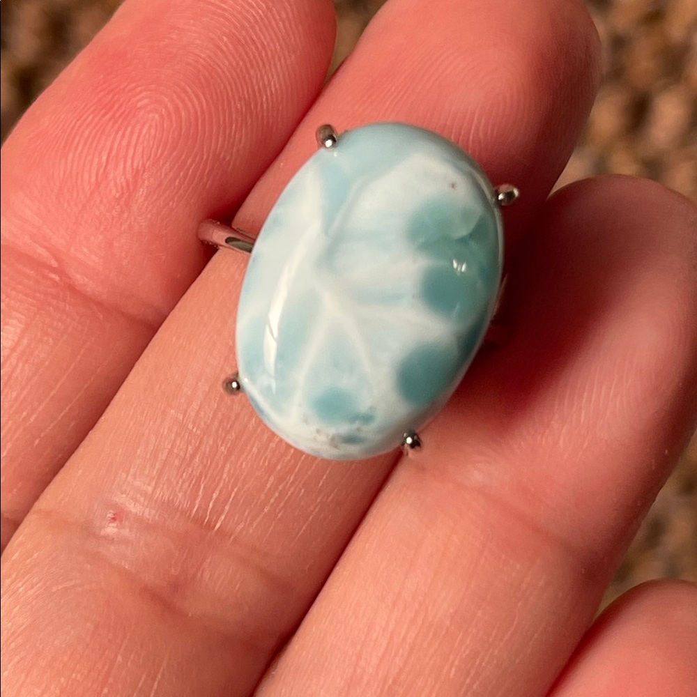 NWT Large Natural Larimar 18.2X13mm in 925 Sterling Silver Ring Size 5